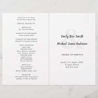 Classic Wedding Program Order of Service Blk/Wht