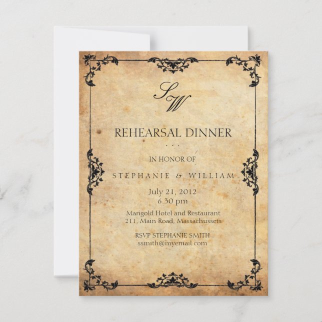 Classic Wedding Rehearsal Dinner Invite Monogram (Front)