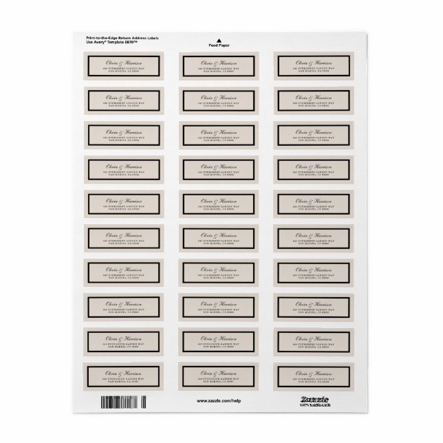 Classic Wedding Return Address Label (Full Sheet)