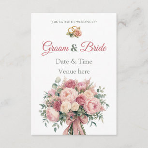 Classic Wedding Rings & Floral Bouquet Invitation