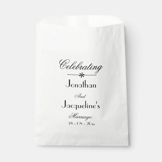 Classic Wedding Script Names Elegant White Favor Bag (Front)