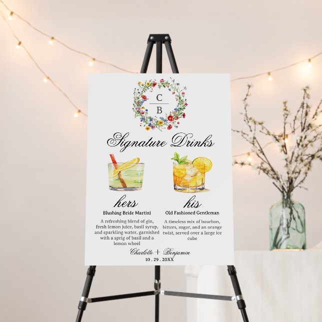 Classic Wedding Signature Drinks Menu Sign (In Situ (Stand))