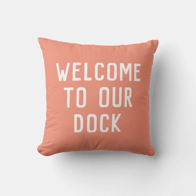 classic WELCOME TO OUR DOCK typography + ANCHOR | Outdoor Pillow (Front)