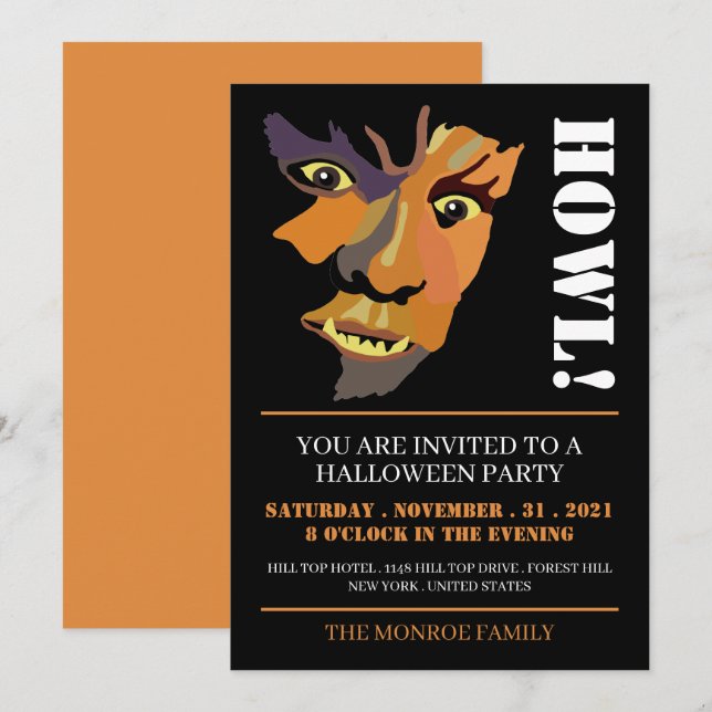 Classic Werewolf, Halloween Party Invitation (Front/Back)