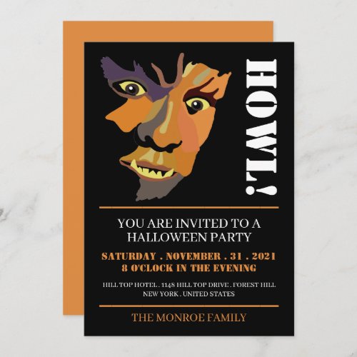 Classic Werewolf Halloween Party Invitation