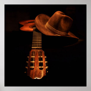 Classic western guitar and cowboy hat poster