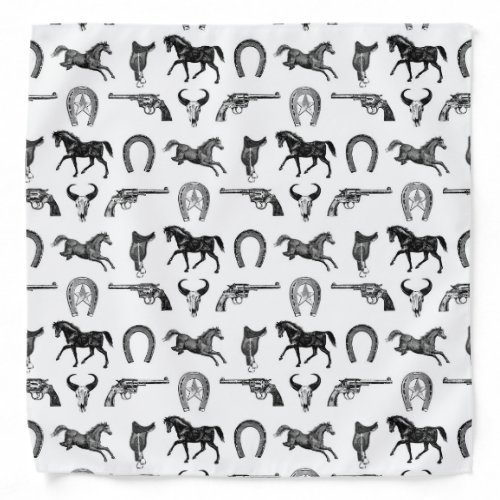 Classic Western Print Horses Revolvers Horseshoes Bandana