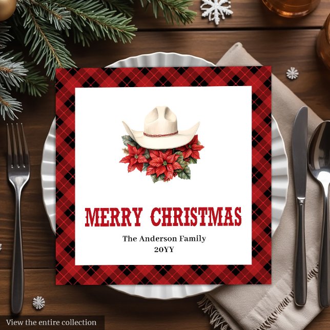 Classic Western Red Black Christmas Napkins (Classic Western Red Black Christmas Napkins)