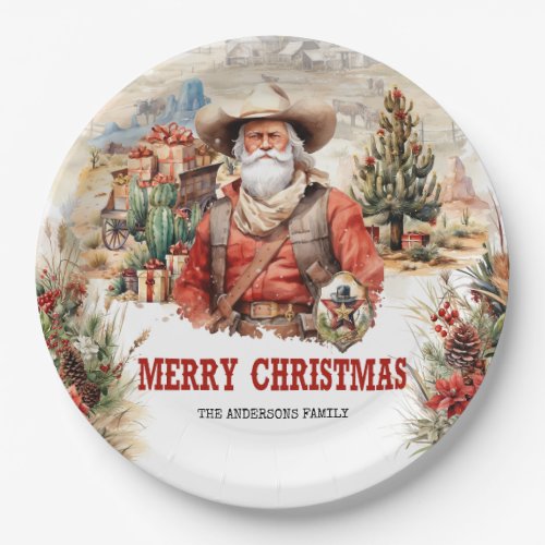 Classic western style Santa sheriff and cowboy Paper Plates