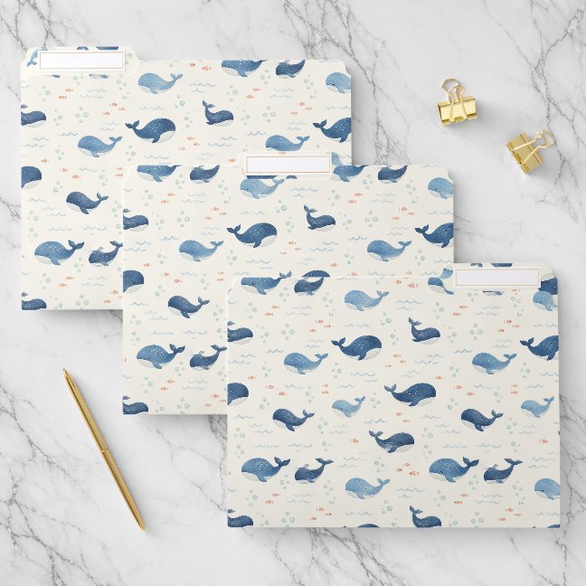 Classic Whales Pattern with Little Stars File Folder