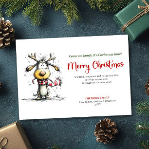 Classic whimsical reindeer Christmas greeting card