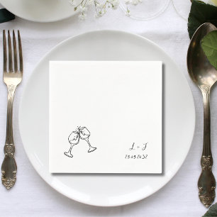 Classic Whimsical Wine Glasses Initials Wedding Napkins