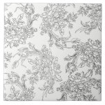 Classic White and Black Floral Toile Ceramic Tile<br><div class="desc">Elegant floral toile design featuring delicate black outlines of roses and tulips on a transparent background. (White used in sample).</div>