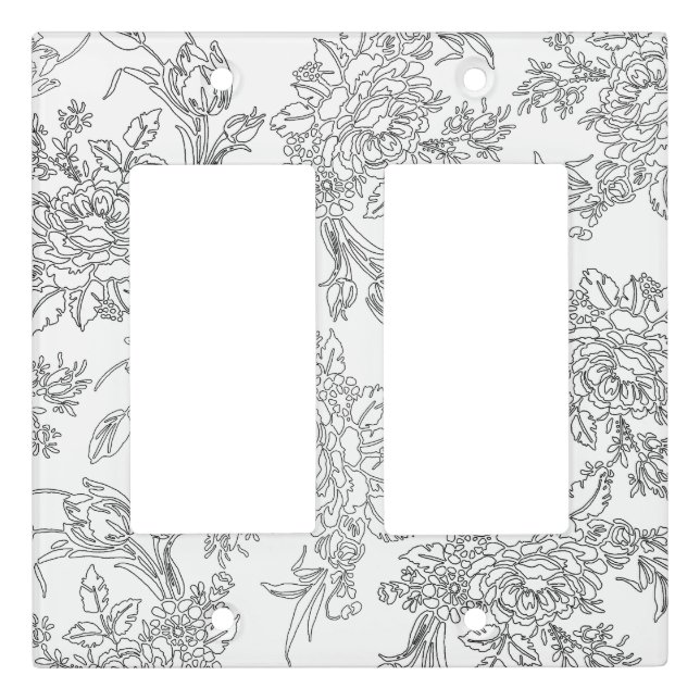 Classic White and Black Floral Toile Light Switch Cover (Front)
