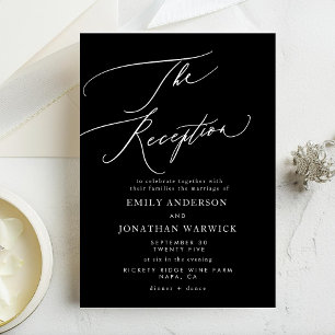 Classic White and Black Simple Wedding Reception Invitation