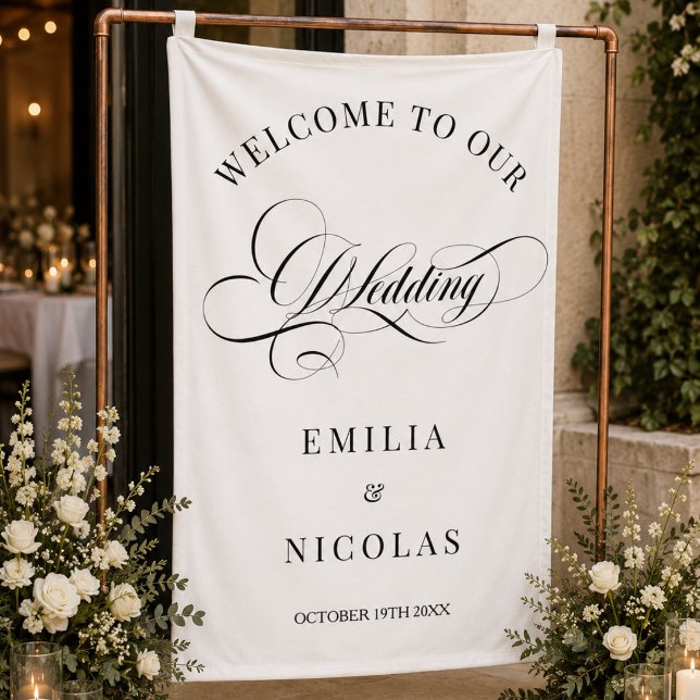 Classic White and Black Wedding Welcome Sign (Creator Uploaded)