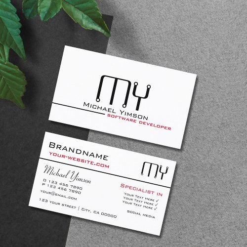 Classic White and Black with Initials Professional Business Card
