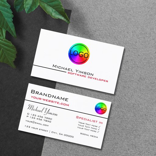 Customizable Classic White and Black with Logo Professional Business Card
