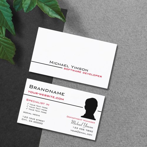 Classic White and Black with Photo Professional Business Card