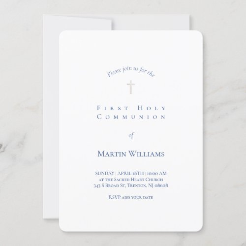 classic white and blue First Communion boy  Invitation