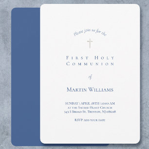 classic white and blue First Communion boy  Invitation