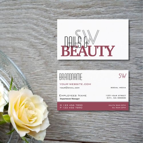 Classic White and Burgundy Simple with Monogram Business Card