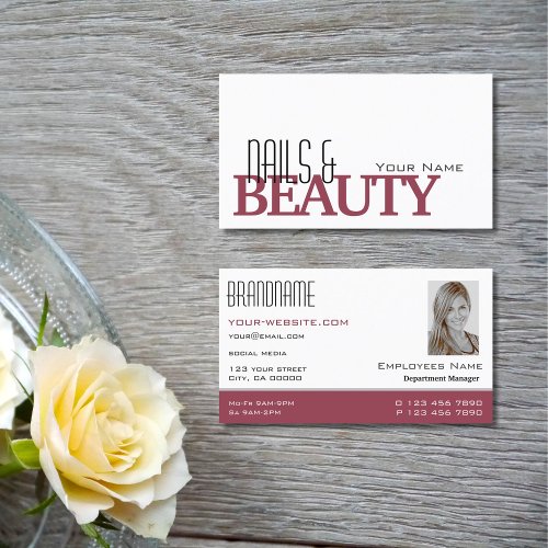 Classic White and Burgundy with Photo Professional Business Card
