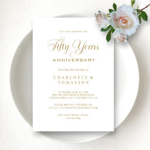 Classic White and Gold 50th Anniversary Wedding Invitation