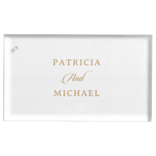 Classic White and Gold Calligraphy Wedding Place Card Holder