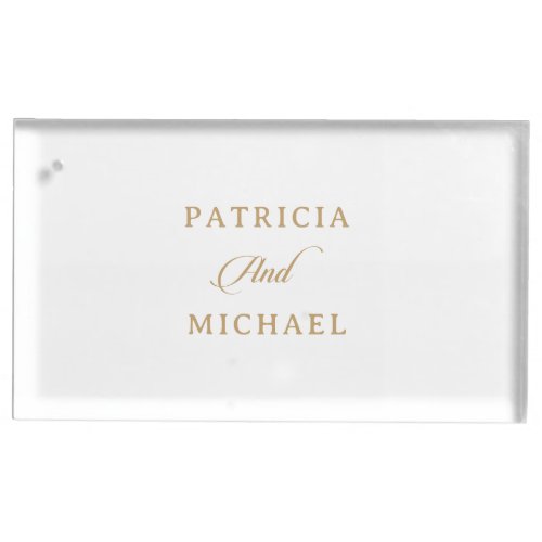 Classic White and Gold Calligraphy Wedding Place Card Holder