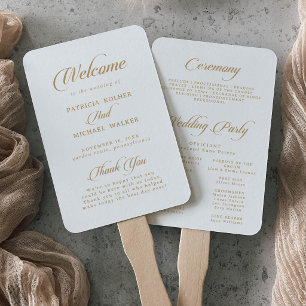 Classic White and Gold Calligraphy Wedding Program Hand Fan