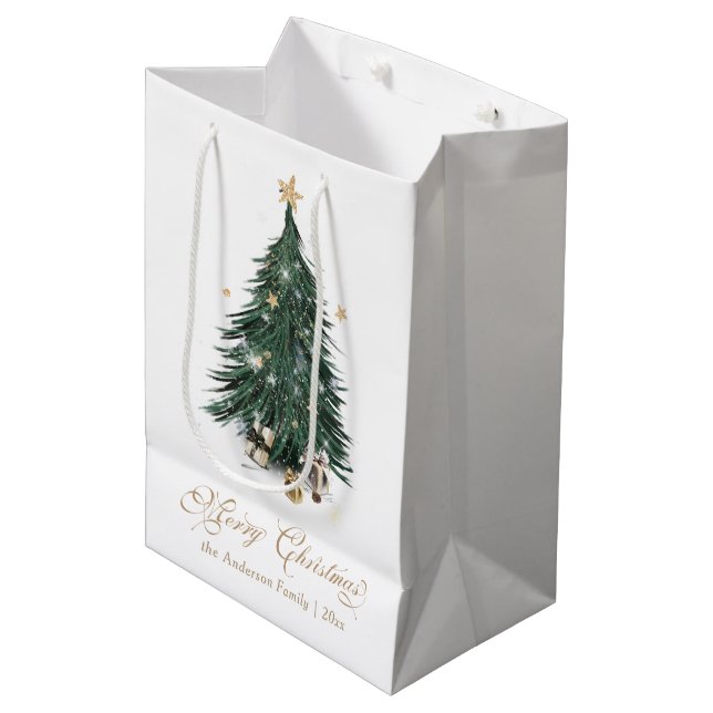 Classic White and Gold Christmas Medium Gift Bag (Front Angled)