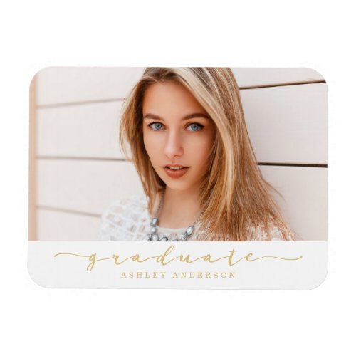 Classic White and Gold Graduation Photo Magnet