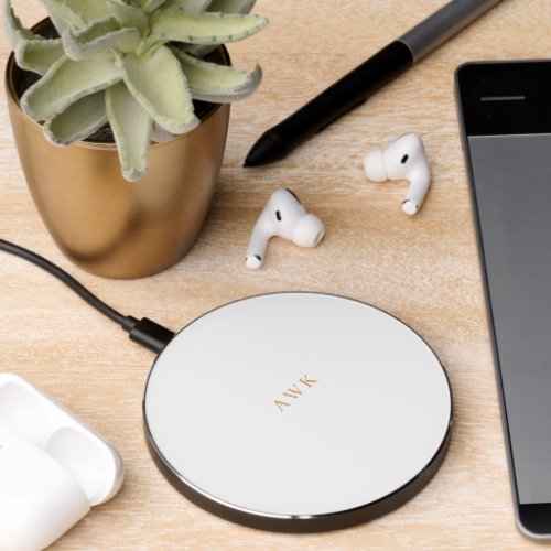 Classic White and Gold Monogram Wireless Charger