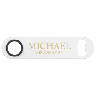Classic White and Gold Personalized Groomsman Bar Key