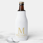Classic White and Gold Personalized Groomsman Bottle Cooler<br><div class="desc">Classic White and Gold Personalized Groomsman Gifts featuring personalized monogram, groomsman's name and title in classic serif font style. Also perfect for Best Man, Father of the Bride and more. Please Note: The foil details are simulated in the artwork. No actual foil will be used in the making of this...</div>