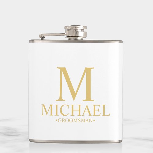 Classic White and Gold Personalized Groomsman Flask
