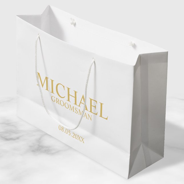 Classic White and Gold Personalized Groomsman Large Gift Bag (Creator Uploaded)