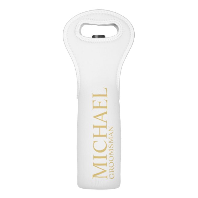 Classic White and Gold Personalized Groomsman Wine Bag (Front)