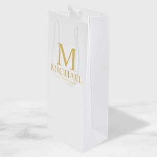 Classic White and Gold Personalized Groomsman Wine Gift Bag