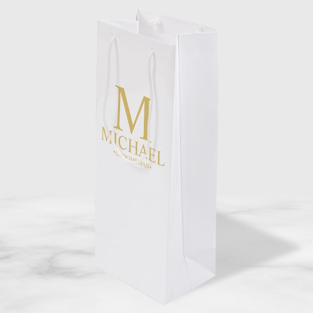 Classic White and Gold Personalized Groomsman Wine Gift Bag (Creator Uploaded)