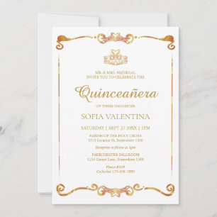Classic White and Gold Quinceanera Invitation