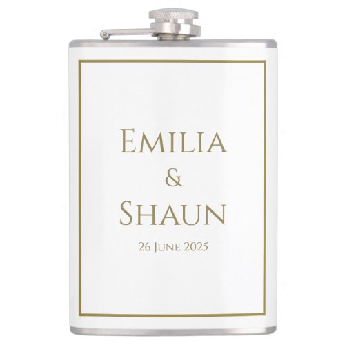 Classic White and Gold Wedding Hip Flask