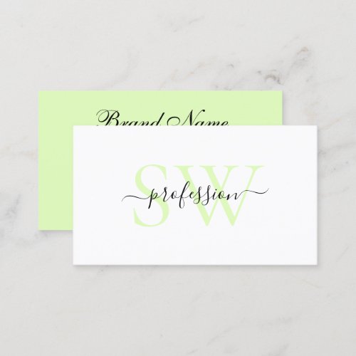 Classic White and Light Pastel Mint with Initials Business Card