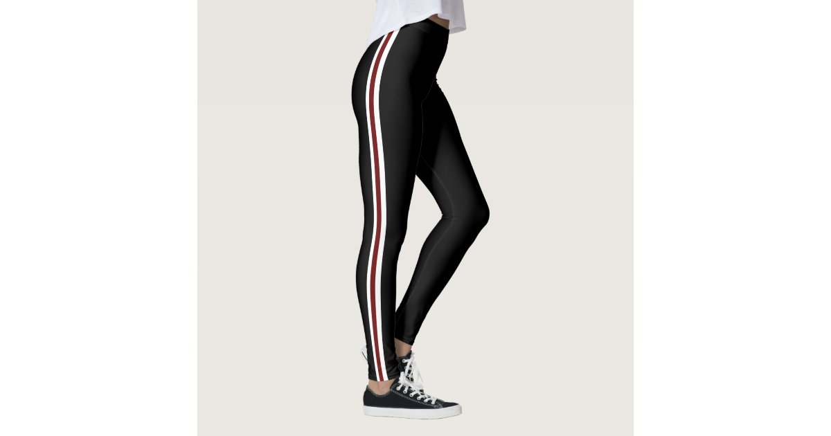 Classic White and Red Side Stripes on Black Leggings