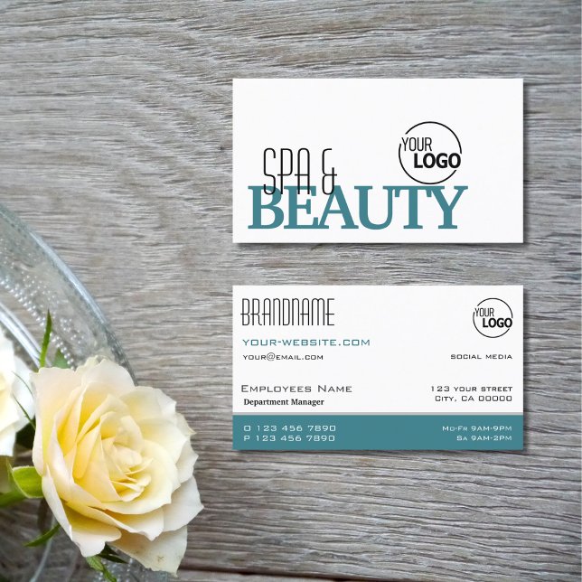 Classic White and Teal Simple Stylish with Logo Business Card (Creator Uploaded)
