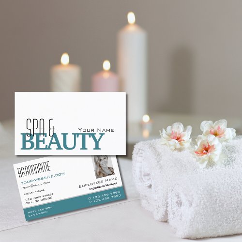 Classic White and Teal with Photo Professional Business Card
