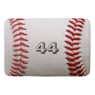 Classic White Baseball with Custom Jersey Number Bath Mat