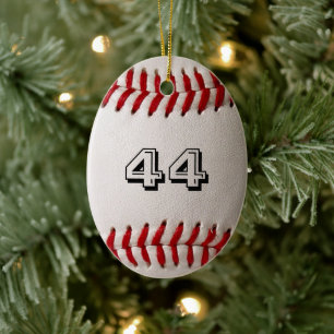 Classic White Baseball with Custom Jersey Number Ceramic Ornament