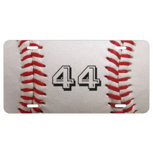 Classic White Baseball with Custom Jersey Number License Plate